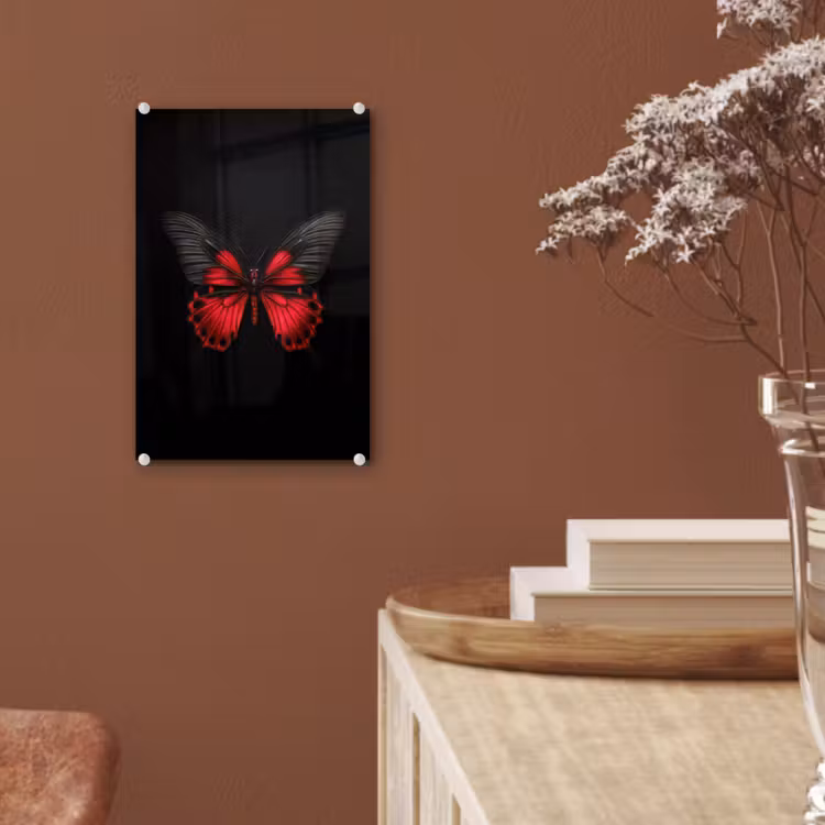 Glas schilderij - Vlinder - Rood - Contrast — 6