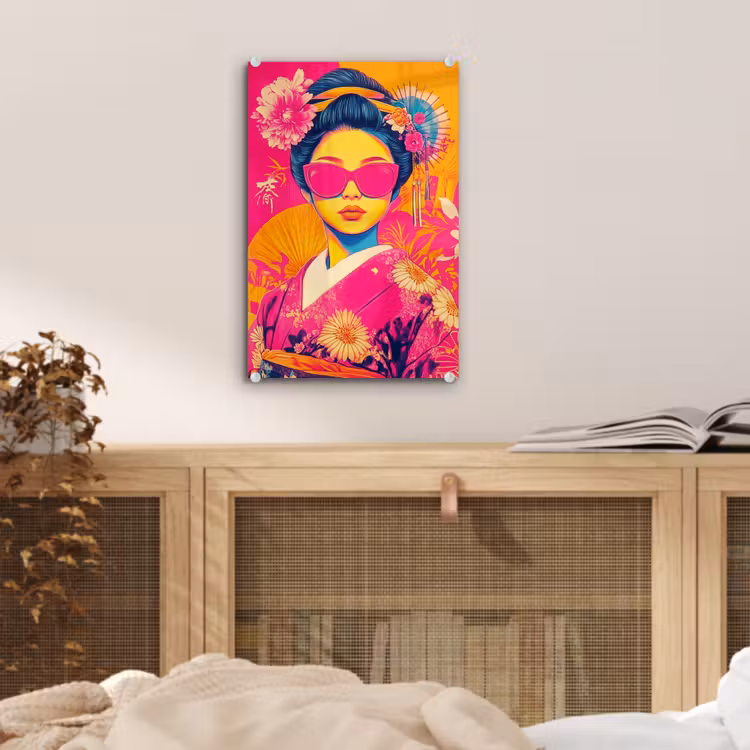 Glas schilderij - Vrouw - Zonnebril - Abstract - Oranje — 5