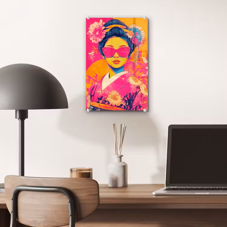 Glas schilderij - Vrouw - Zonnebril - Abstract - Oranje — 7