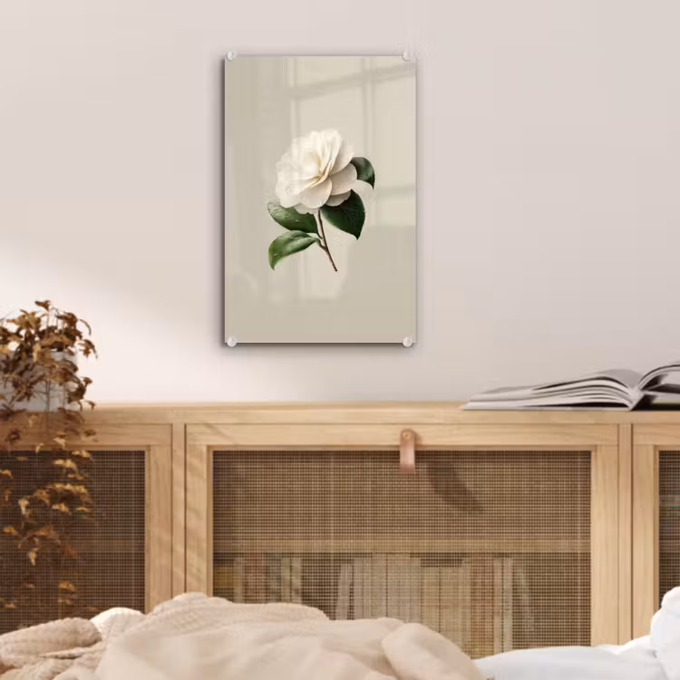 Glas schilderij - Cameliabloem - Wit - Groen — 5