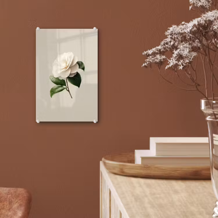 Glas schilderij - Cameliabloem - Wit - Groen — 6