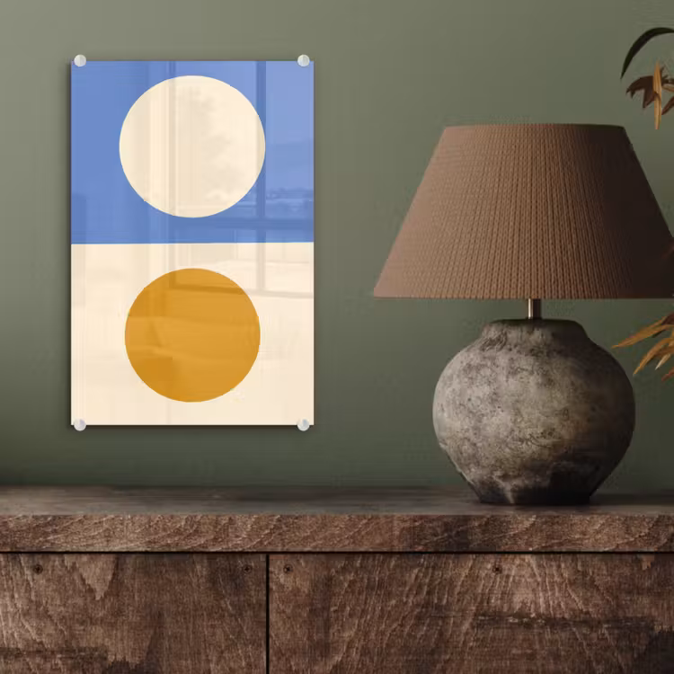 Glas schilderij - Cirkels - Symmetrisch - Wit - Blauw- Geel — 4