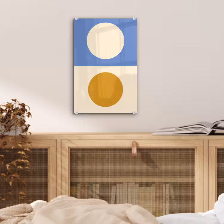 Glas schilderij - Cirkels - Symmetrisch - Wit - Blauw- Geel — 5
