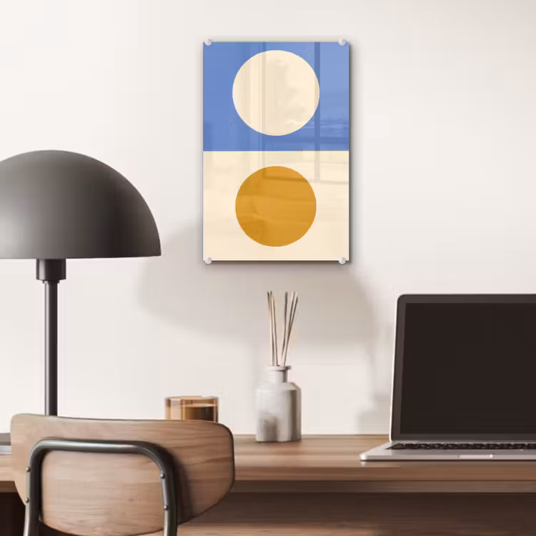 Glas schilderij - Cirkels - Symmetrisch - Wit - Blauw- Geel — 7