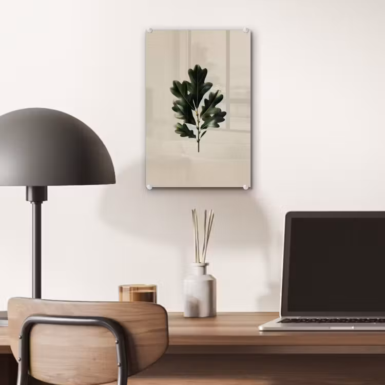 Glas schilderij - Eikenbladeren - Beige - Groen - Golvende randen — 7