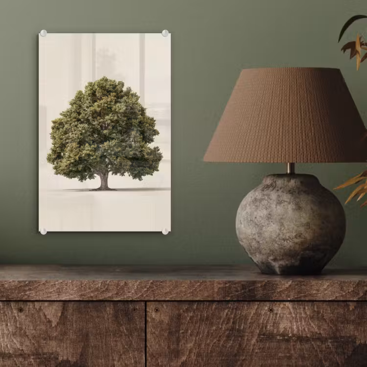 Glas schilderij - Eikenboom - Groen - Lichte achtergrond — 4