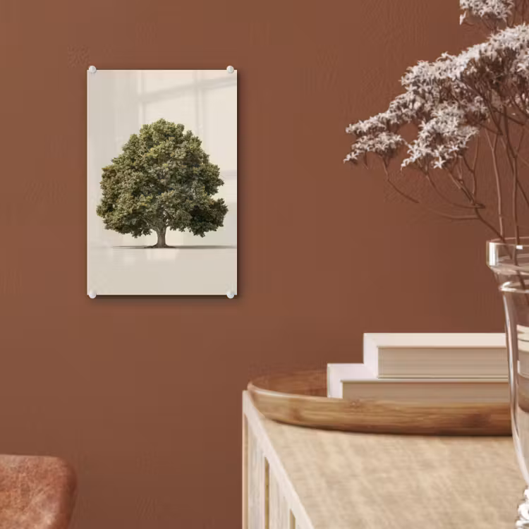 Glas schilderij - Eikenboom - Groen - Lichte achtergrond — 6