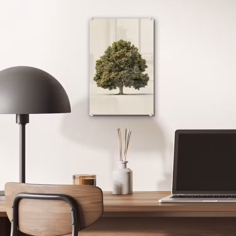 Glas schilderij - Eikenboom - Groen - Lichte achtergrond — 7