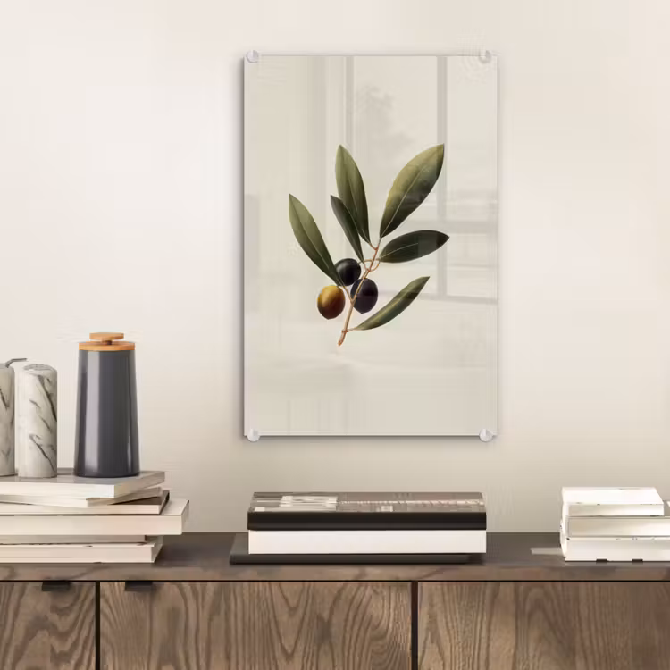 Glas schilderij - Olijftak - Donkergroen - Olijven — 2