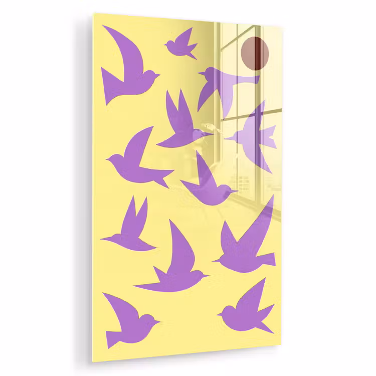 Glas schilderij - Vogels - Cirkel - Geel - Beweging — 1