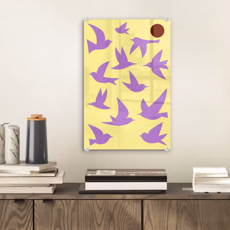 Glas schilderij - Vogels - Cirkel - Geel - Beweging — 2