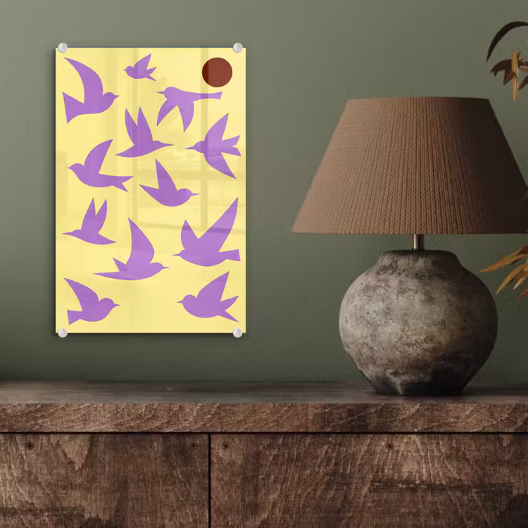 Glas schilderij - Vogels - Cirkel - Geel - Beweging — 4