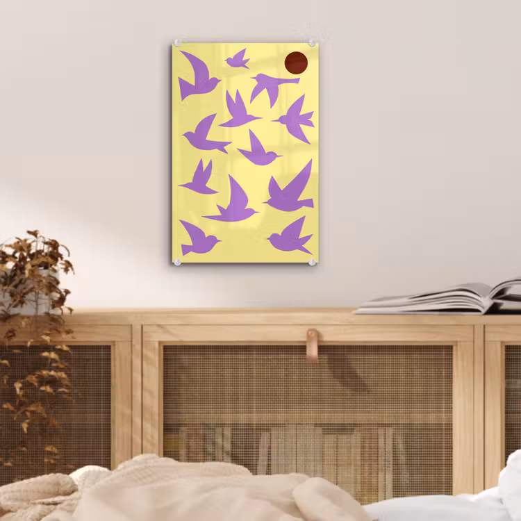 Glas schilderij - Vogels - Cirkel - Geel - Beweging — 5