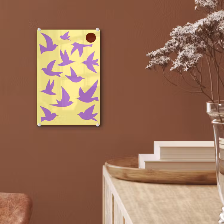 Glas schilderij - Vogels - Cirkel - Geel - Beweging — 6