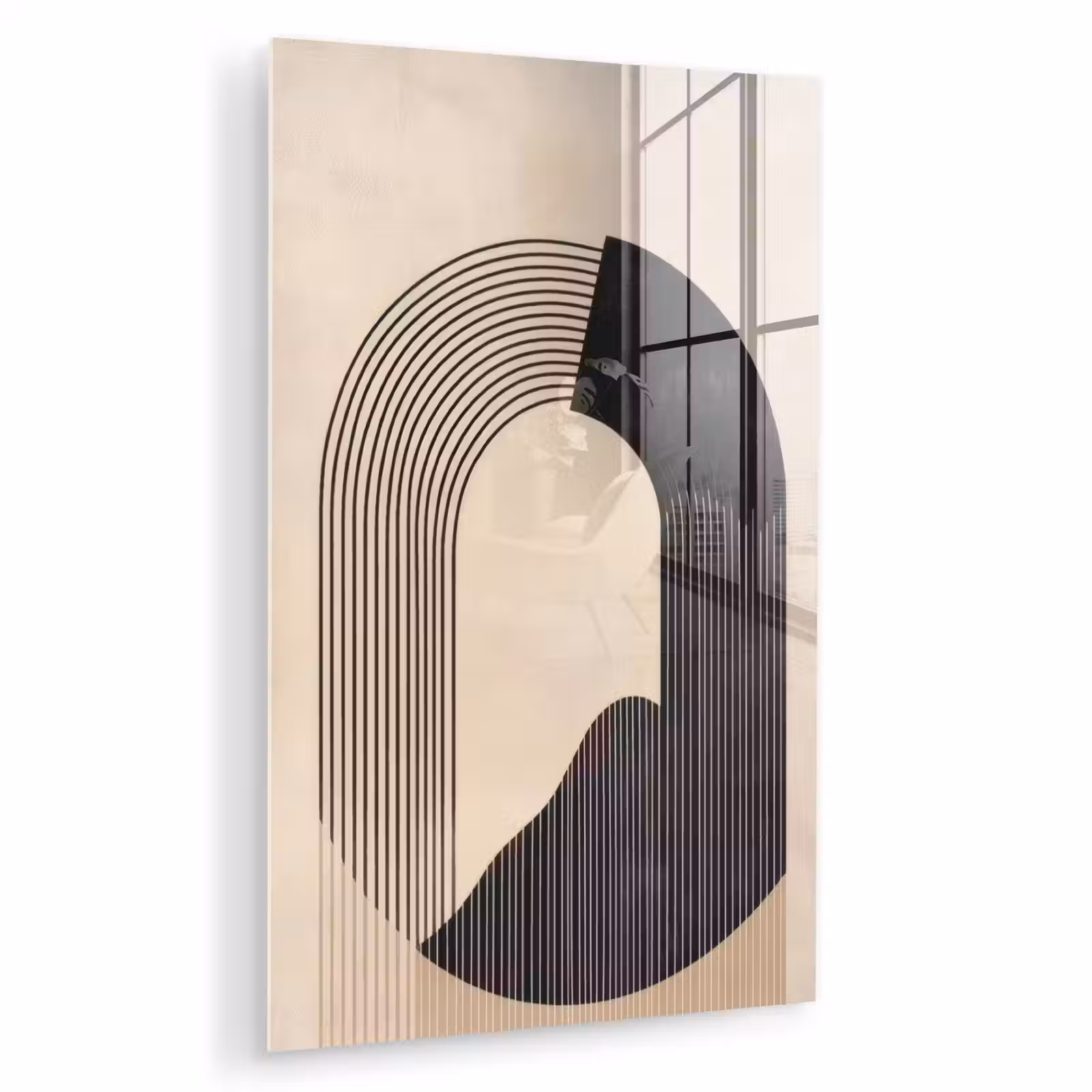 Glas schilderij - Grafisch gebogen motief - Beige — 1