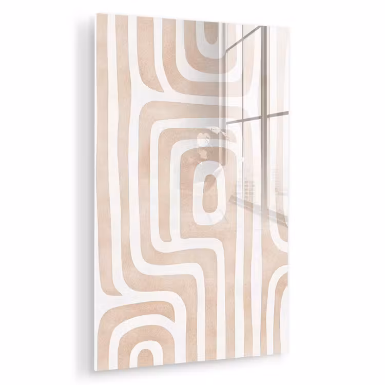 Glas schilderij - Decoratief - Labyrint - Beige — 1