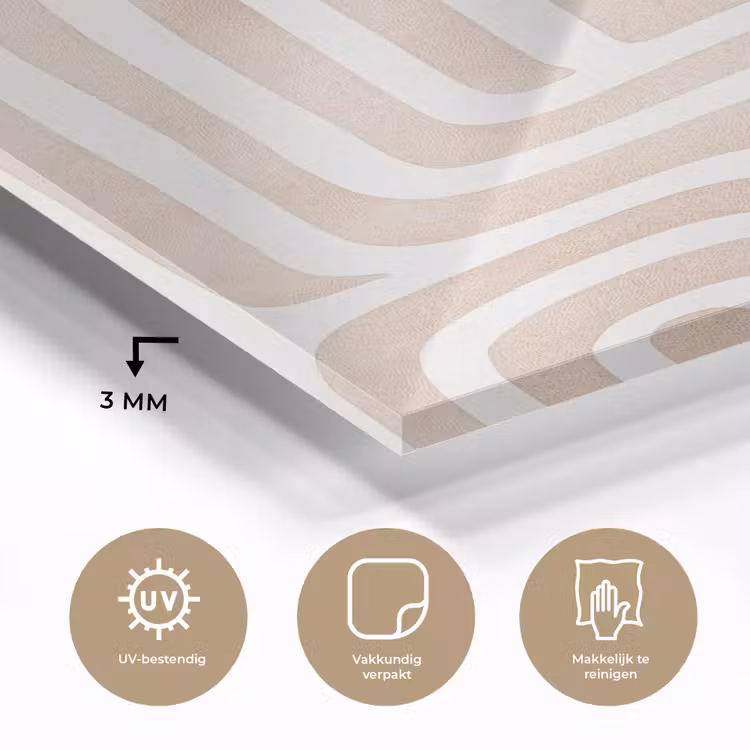 Glas schilderij - Decoratief - Labyrint - Beige — 3