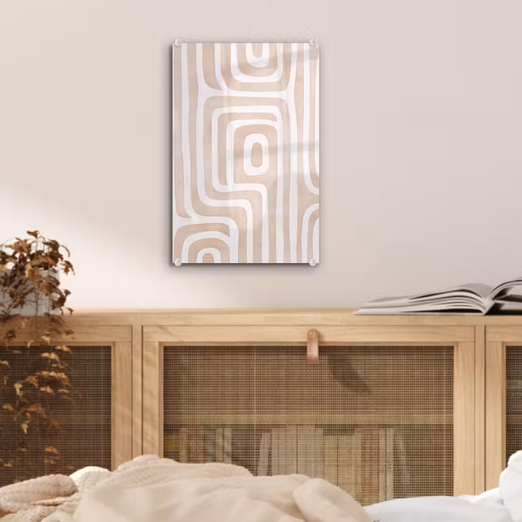 Glas schilderij - Decoratief - Labyrint - Beige — 5