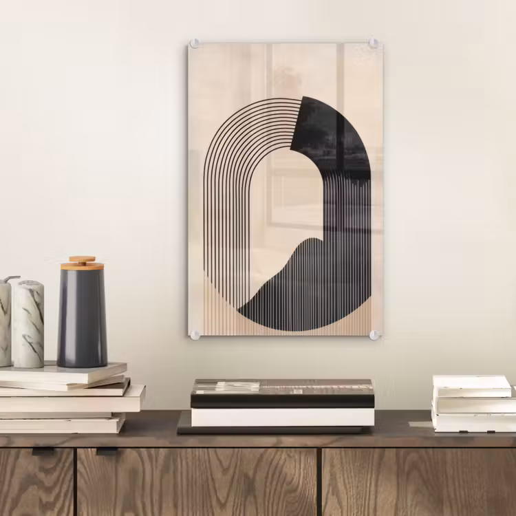 Glas schilderij - Grafisch gebogen motief - Beige — 2