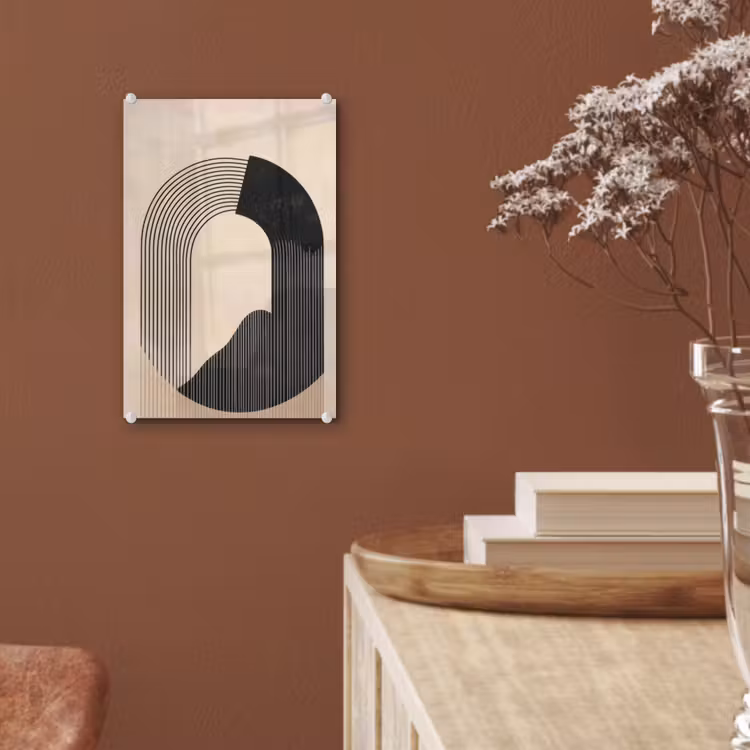 Glas schilderij - Grafisch gebogen motief - Beige — 6