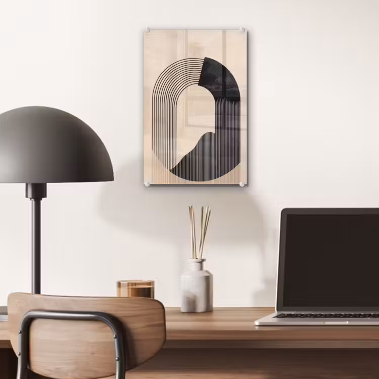Glas schilderij - Grafisch gebogen motief - Beige — 7