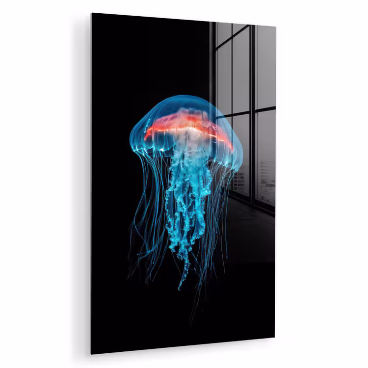 Glas schilderij - Kwal - Tentakels - Blauw - Licht — 1