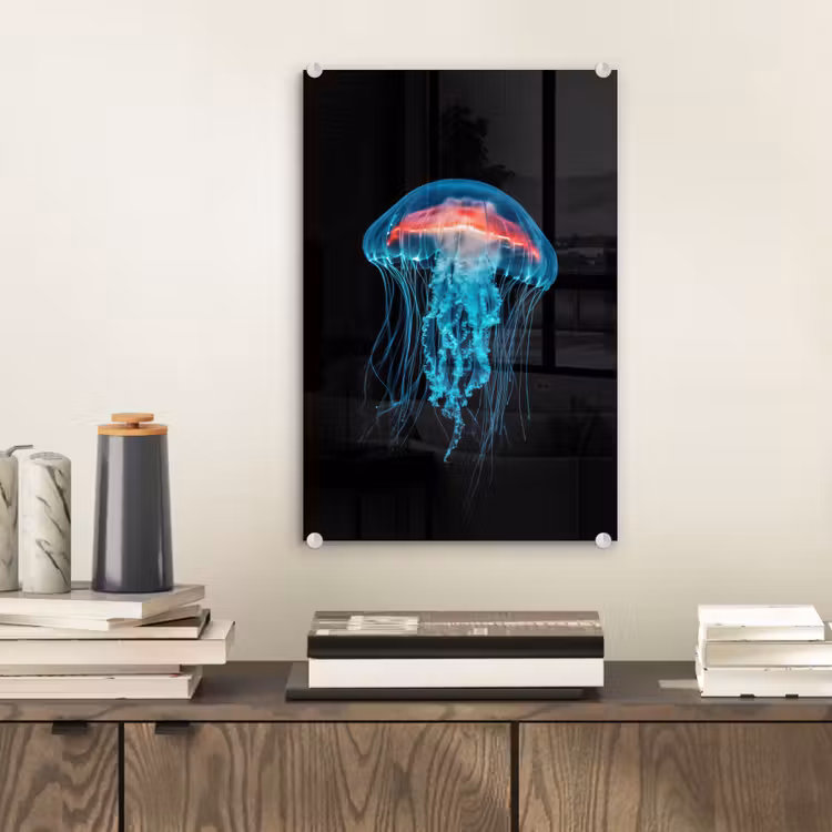 Glas schilderij - Kwal - Tentakels - Blauw - Licht — 2