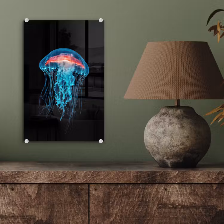 Glas schilderij - Kwal - Tentakels - Blauw - Licht — 4