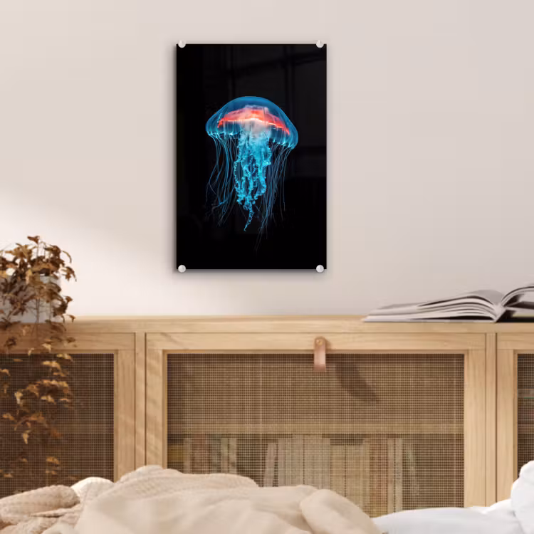 Glas schilderij - Kwal - Tentakels - Blauw - Licht — 5