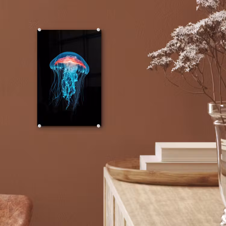 Glas schilderij - Kwal - Tentakels - Blauw - Licht — 6