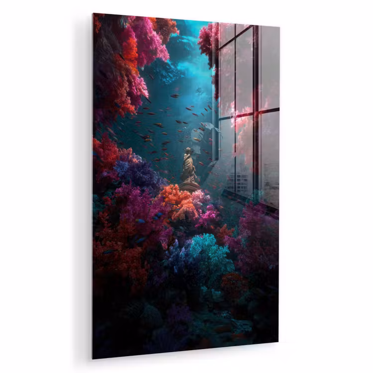 Glas schilderij - Standbeeld - Zeebodem - Koraal - Kleurrijk — 1