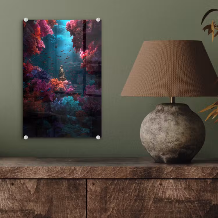 Glas schilderij - Standbeeld - Zeebodem - Koraal - Kleurrijk — 4