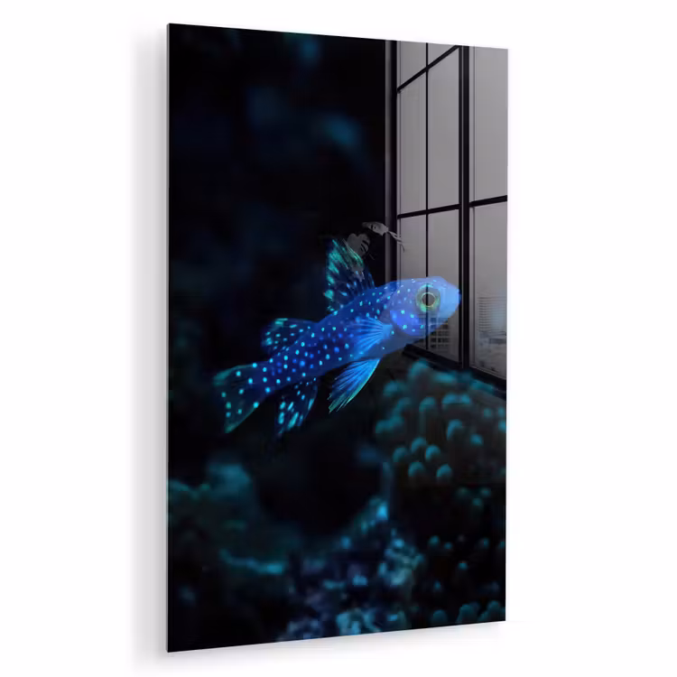 Glas schilderij - Vis - Stippen - Koraal - Blauw — 1