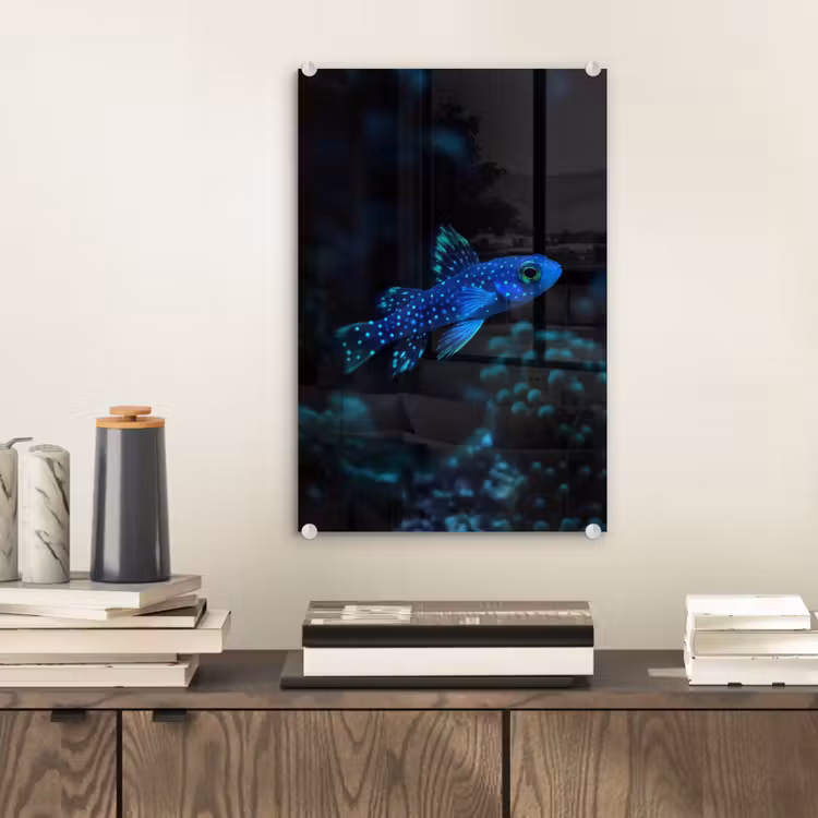 Glas schilderij - Vis - Stippen - Koraal - Blauw — 2