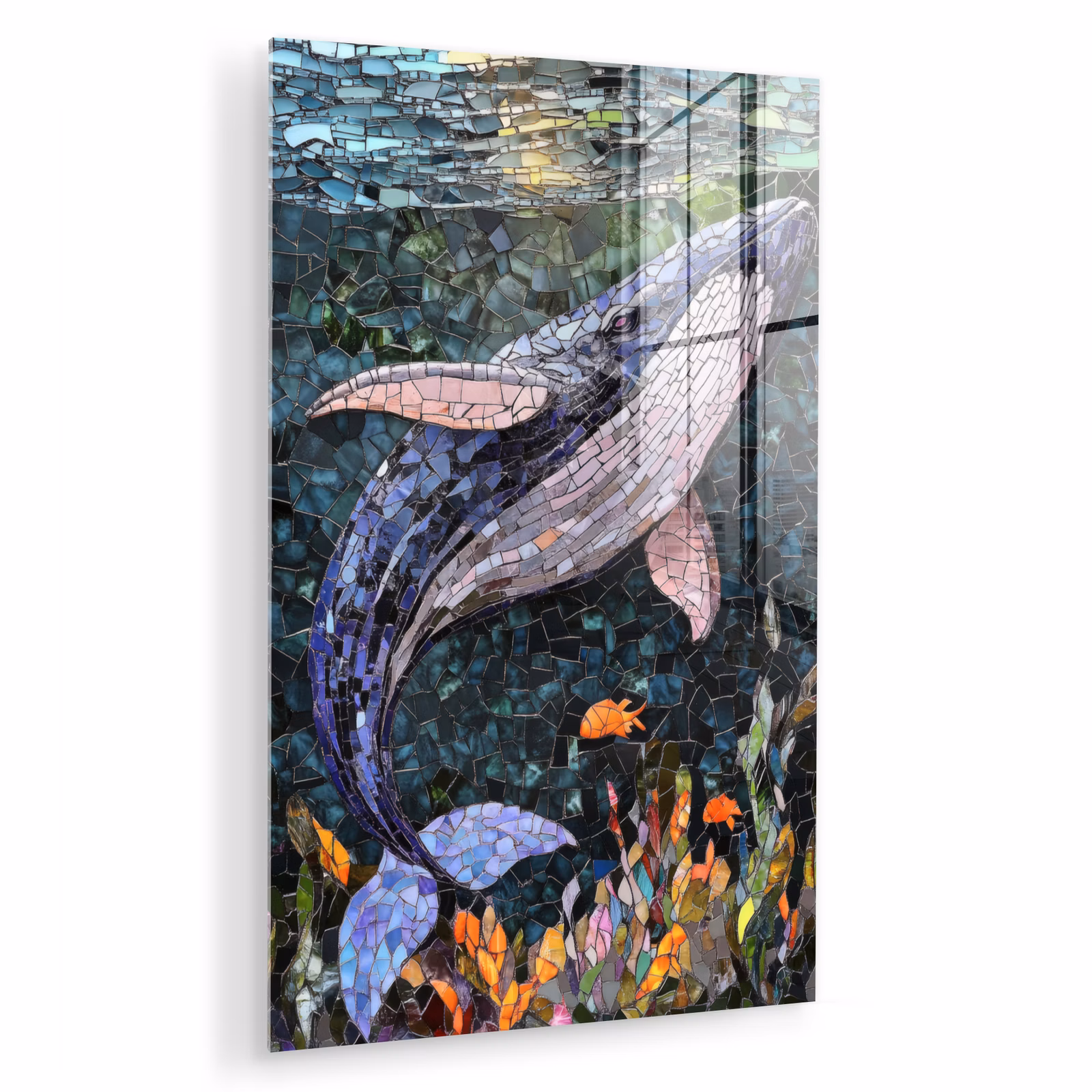 Glas schilderij - Mozaïek - Walvis - Koraal - Water — 1