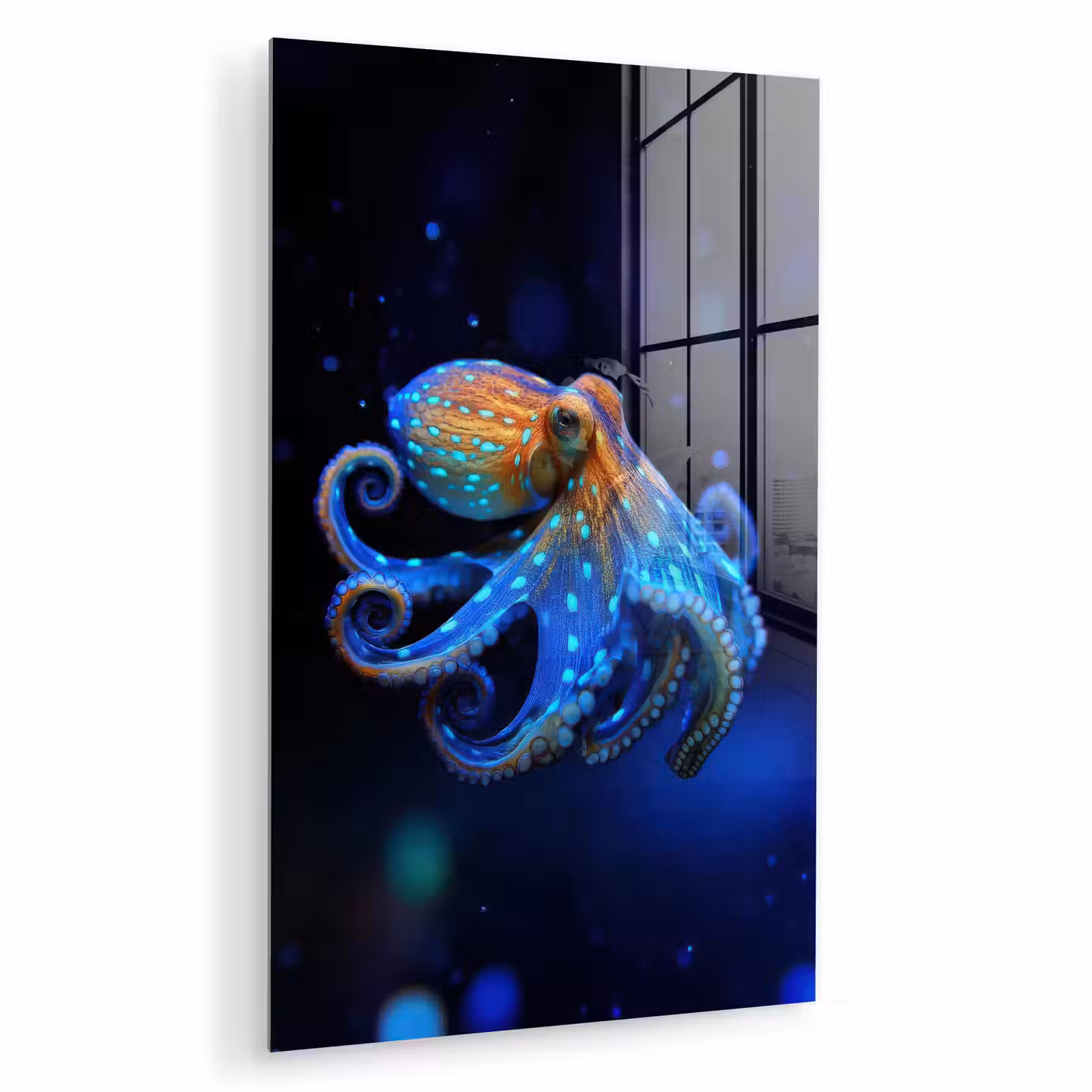 Glas schilderij - Octopus - Stippen - Blauw - Zee — 1
