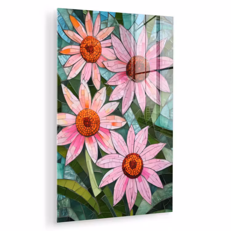 Glas schilderij - Bloemen - Roze - Glasmozaïek — 1