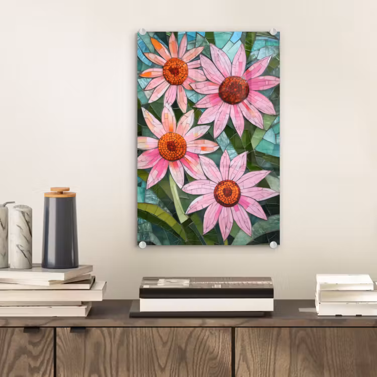 Glas schilderij - Bloemen - Roze - Glasmozaïek — 2