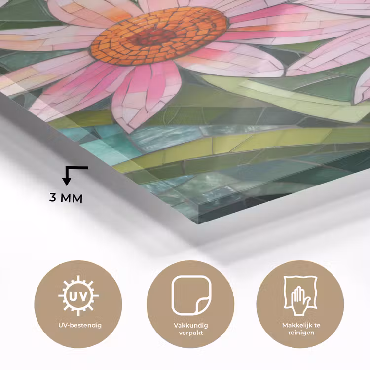 Glas schilderij - Bloemen - Roze - Glasmozaïek — 3