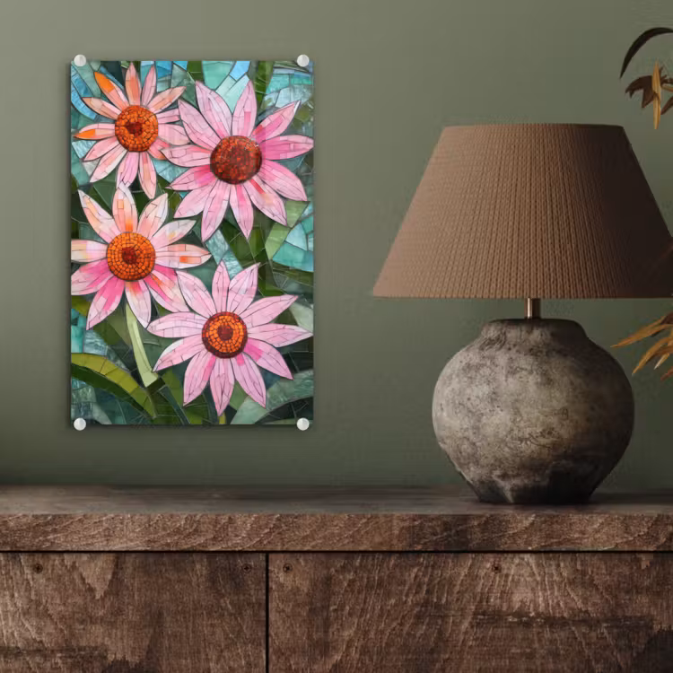 Glas schilderij - Bloemen - Roze - Glasmozaïek — 4