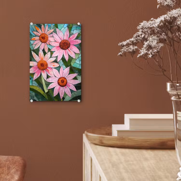 Glas schilderij - Bloemen - Roze - Glasmozaïek — 6