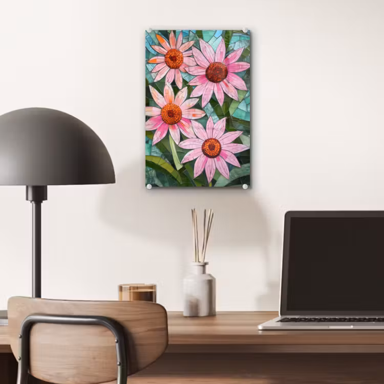 Glas schilderij - Bloemen - Roze - Glasmozaïek — 7