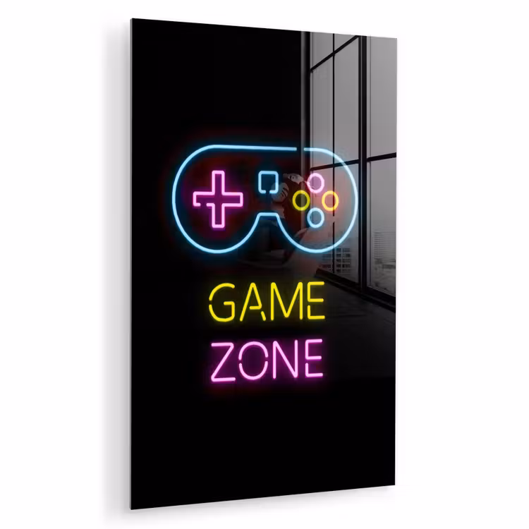Glas schilderij - Controller - Game - Neon - Zwart - Quotes - Game zone — 1