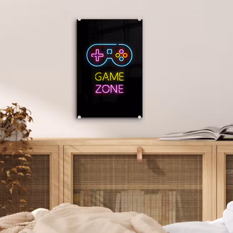 Glas schilderij - Controller - Game - Neon - Zwart - Quotes - Game zone — 5