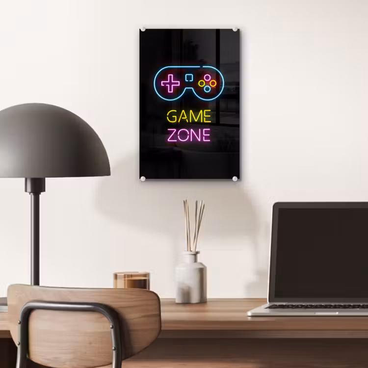 Glas schilderij - Controller - Game - Neon - Zwart - Quotes - Game zone — 7