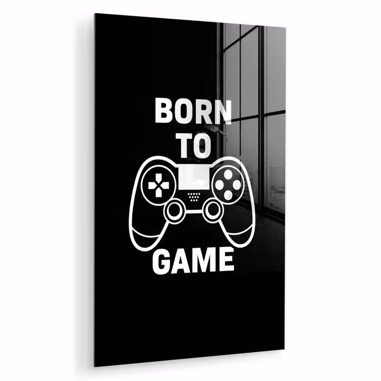 Glas schilderij - Gamen - Quotes - Controller - Born to game - Zwart - Wit — 1