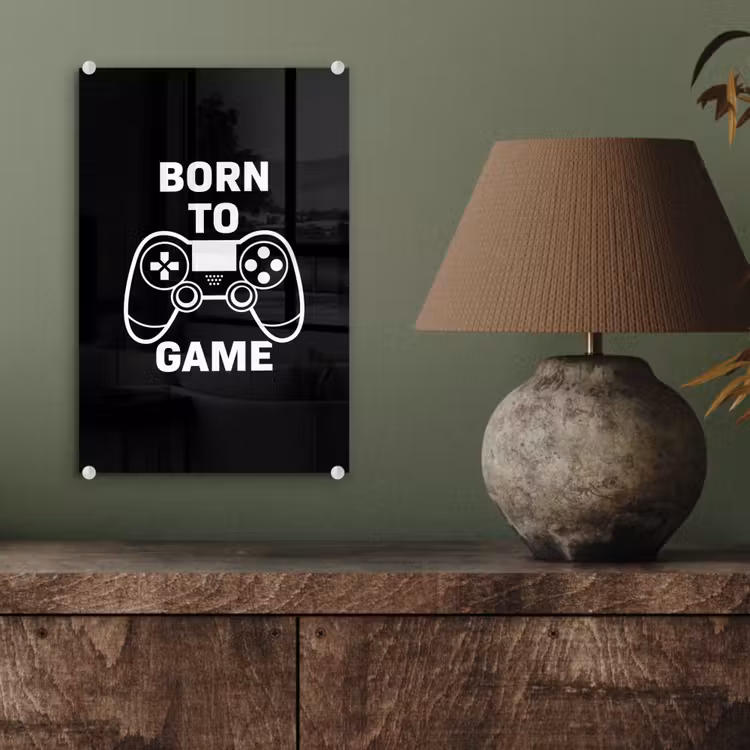 Glas schilderij - Gamen - Quotes - Controller - Born to game - Zwart - Wit — 4