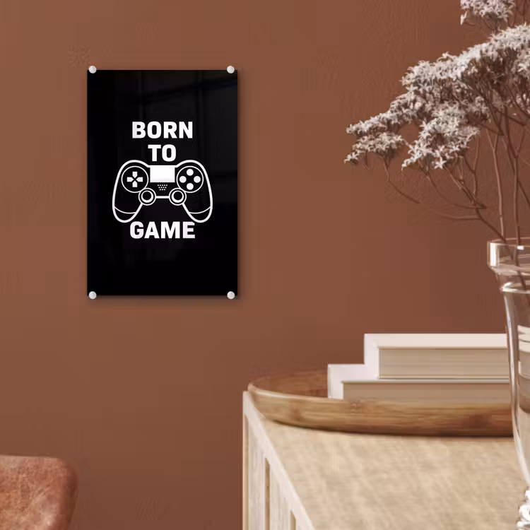 Glas schilderij - Gamen - Quotes - Controller - Born to game - Zwart - Wit — 6
