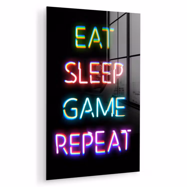 Glas schilderij - Gaming - Led - Quote - Eat sleep game repeat - Gamen — 1