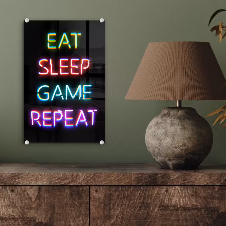 Glas schilderij - Gaming - Led - Quote - Eat sleep game repeat - Gamen — 4